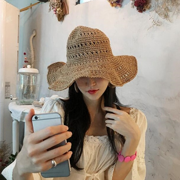 BK00023 처마 손뜨개 접이식 밀짚모자 버킷햇