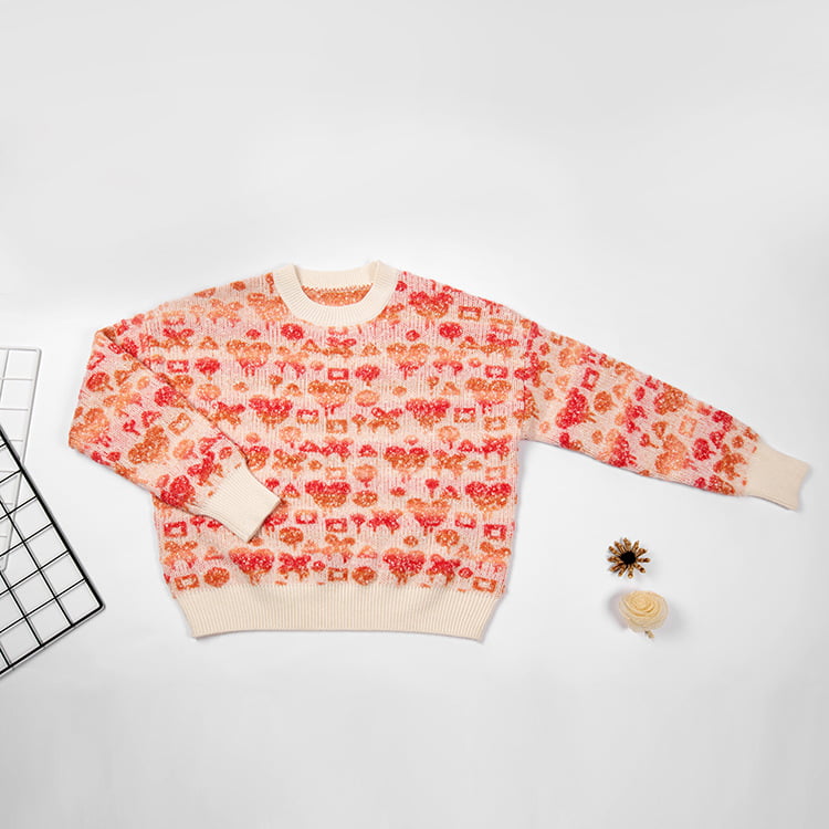 SM-K0038 라운드 넥 풀오버 스웨터 여성의 달콤한 3차원 패턴 니트 점퍼 SM-K0038 라운드 넥 풀오버 스웨터 여성의 달콤한 3차원 패턴 니트 점퍼