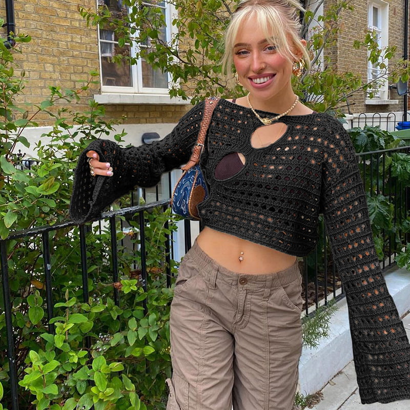 SM-K0084 속이 빈 혼슬리브 니트 쇼트 오버니트 점퍼 SM-K0084 속이 빈 혼슬리브 니트 쇼트 오버니트 점퍼